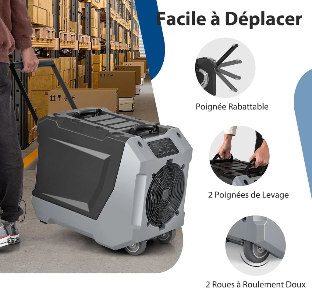 Deumidificatore Elettrico 85L/Giorno, Deumidificatore Industriale Professionale con Pompa di Scarico Automatica, Tubo di Scarico, Timer 24 Ore, per Cantine, Fabbriche, Magazzini (Grigio)