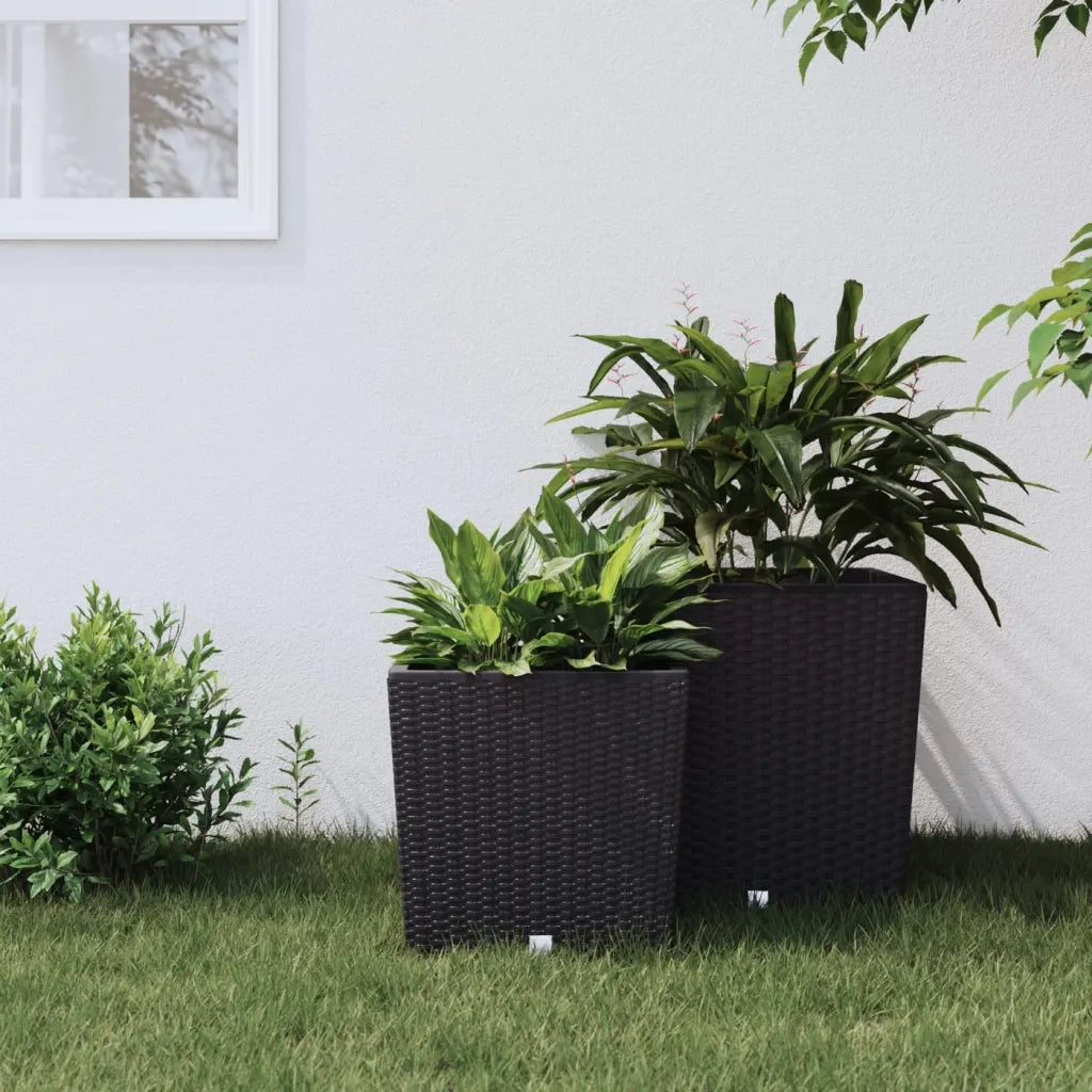 Fioriera | Cassetta per fiori | Vaso con Interno Rimovibile Antracite 21 / 32 L PP Rattan
