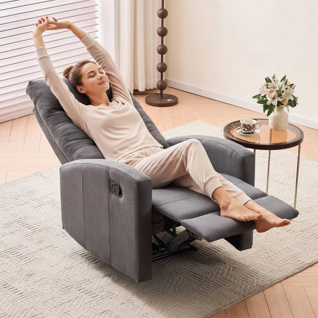 Marvin Poltrona Relax Reclinabile Manuale con Poggiapiedi Solena, Schienale Regolabile Seduta Ergonomica in Tessu Grigio