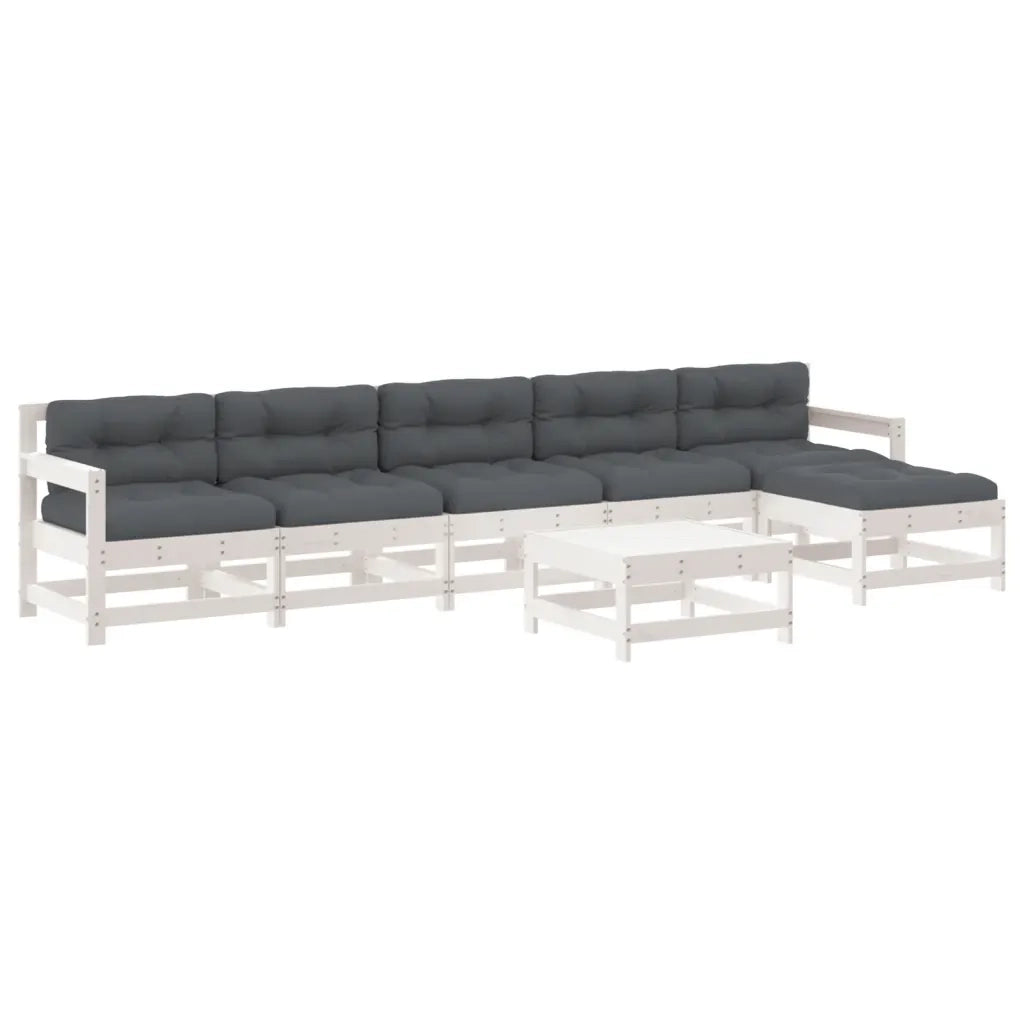 Set Divani da Giardino 7pz con Cuscini in Legno Massello Biancocod mxl 100491