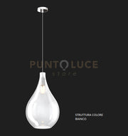 SOSPENSIONE BIANCO 1 LUCE VETRO GRANDE TRASPARENTE 1193BI-SG-TR