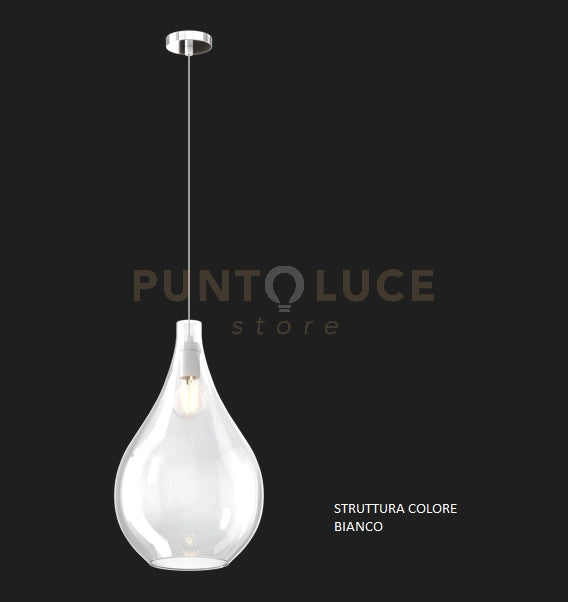 SOSPENSIONE BIANCO 1 LUCE VETRO GRANDE TRASPARENTE 1193BI-SG-TR