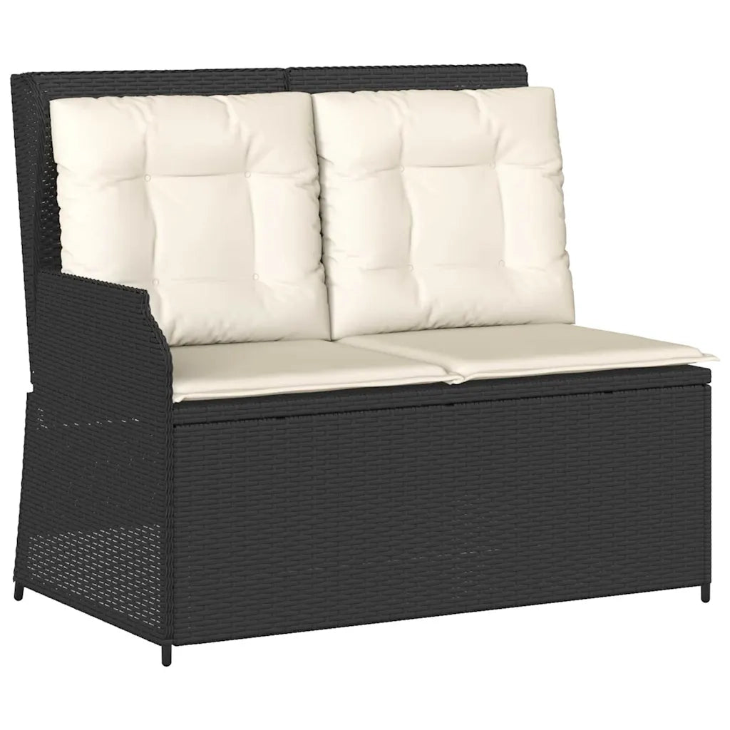 Panca Reclinabile da Giardino con Cuscini-Sgabello-Sedia da esterno Nera in Polyrattan 211578