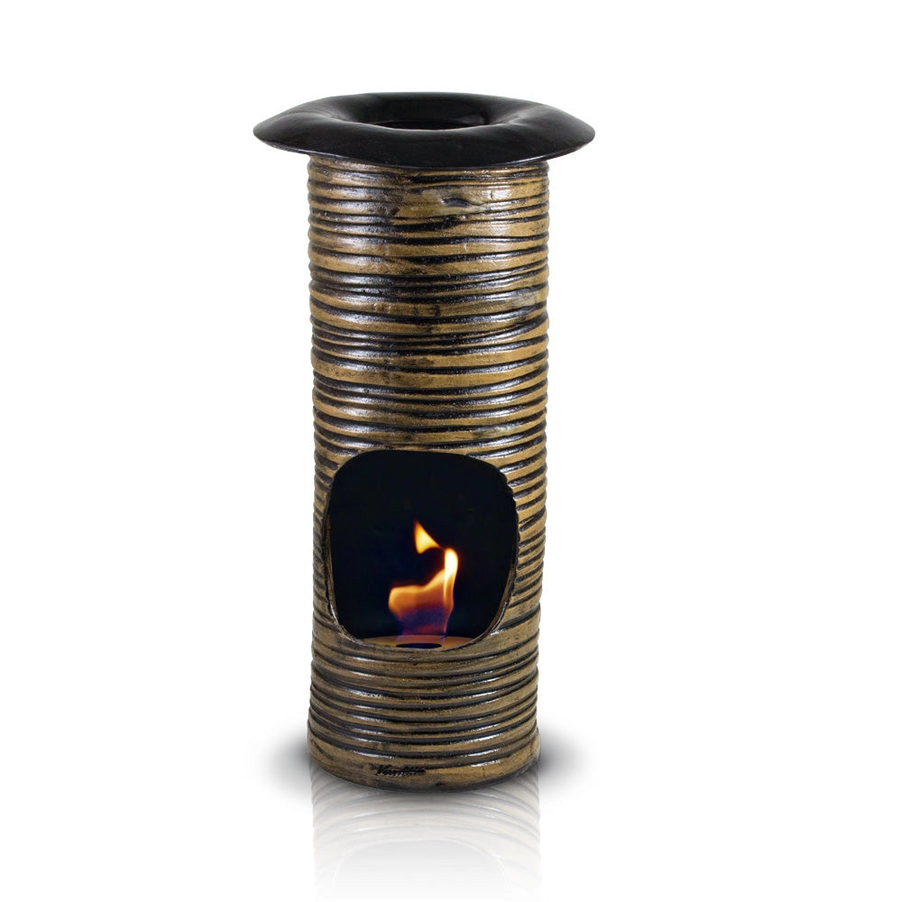 Camino a Bioetanolo da Tavolo in Ceramica 19x60 cm Ferazzoli Tondo Nero-Biscotto
