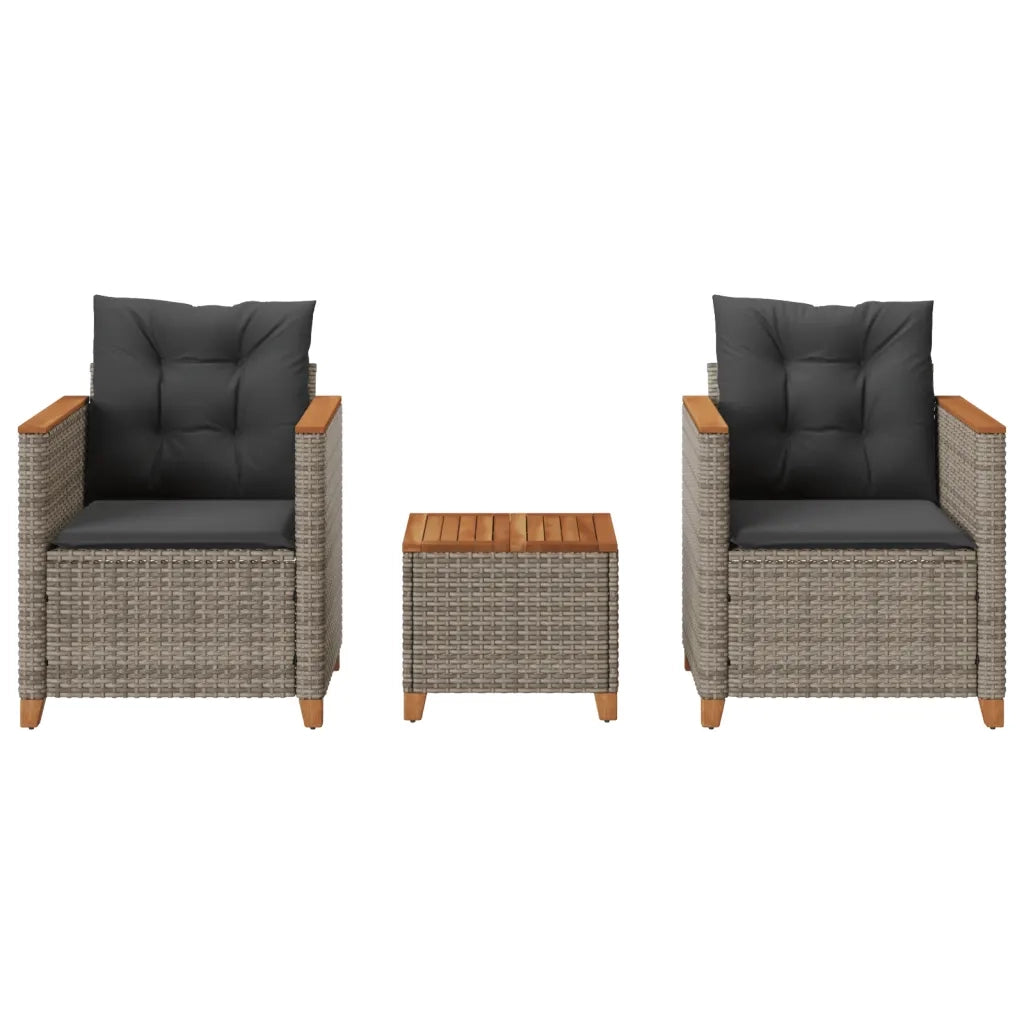 Set da Bistr¨° 3 pz | Set Salotto da Giardino con Cuscini Grigio Polyrattan e Legno Acacia