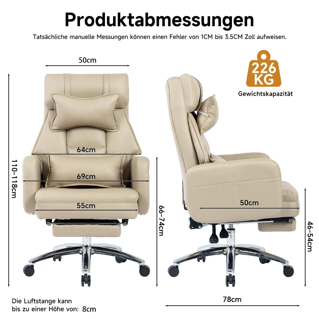 Sedia da Ufficio Ergonomica Girevole ¨C MINIMAL ¨C Ecopelle Beige, Schienale Alto, Poggiatesta