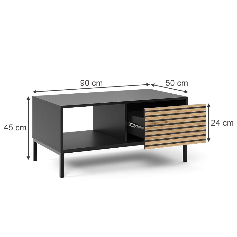 Vicco Tavolino Nero/quercia 90 x 50 cm con un cassetto