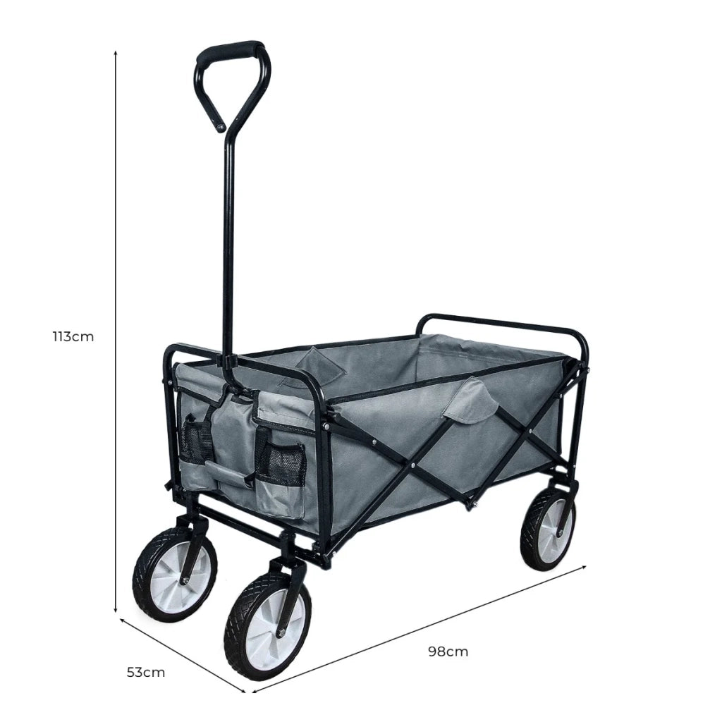 Carretto Carrello Giardinaggio Pieghevole Rimorchio Carriola da Giardino Grigio
