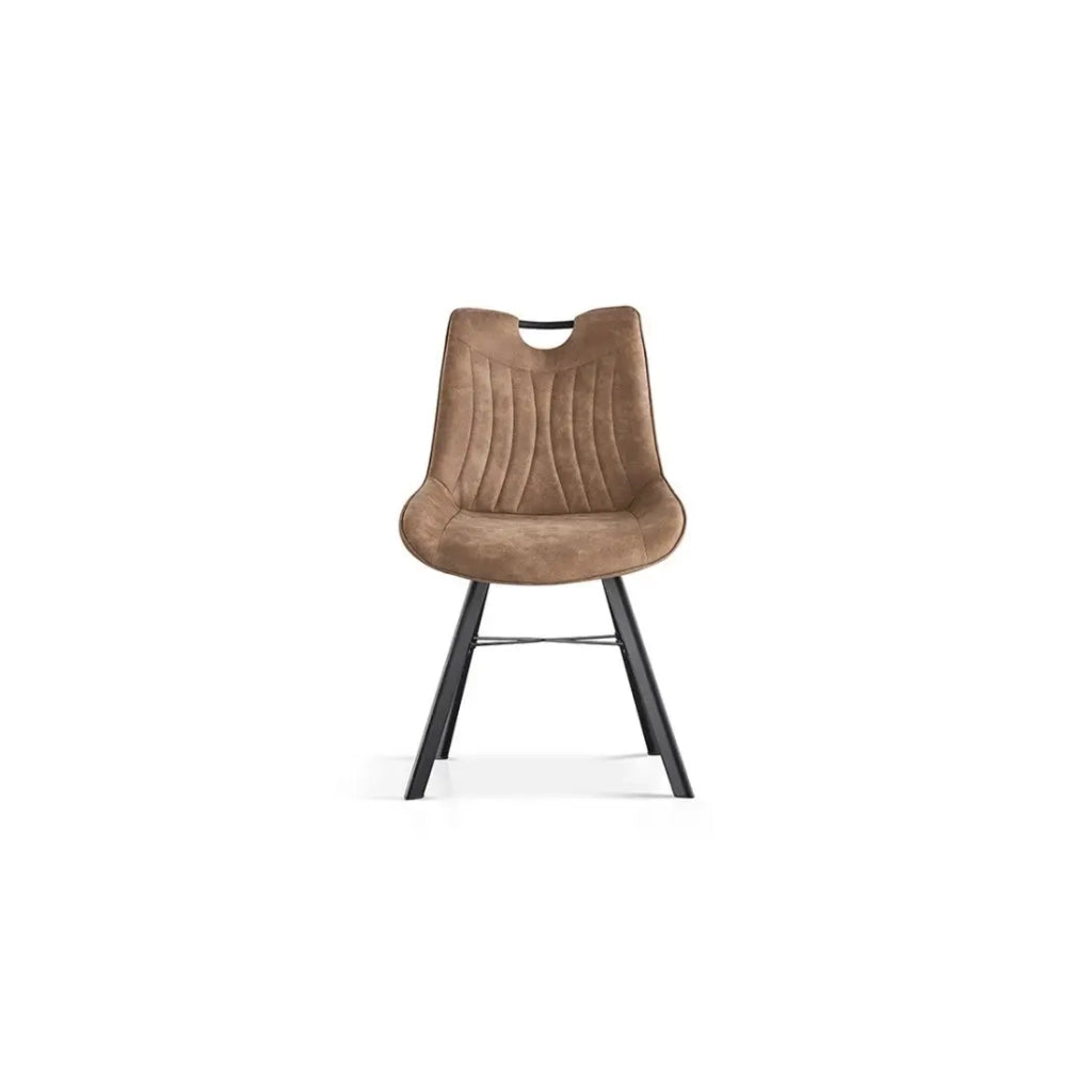 Sedia PAOLA – Microfibra PU marrone scuro – Piedi in metallo nero – Stile contemporaneo