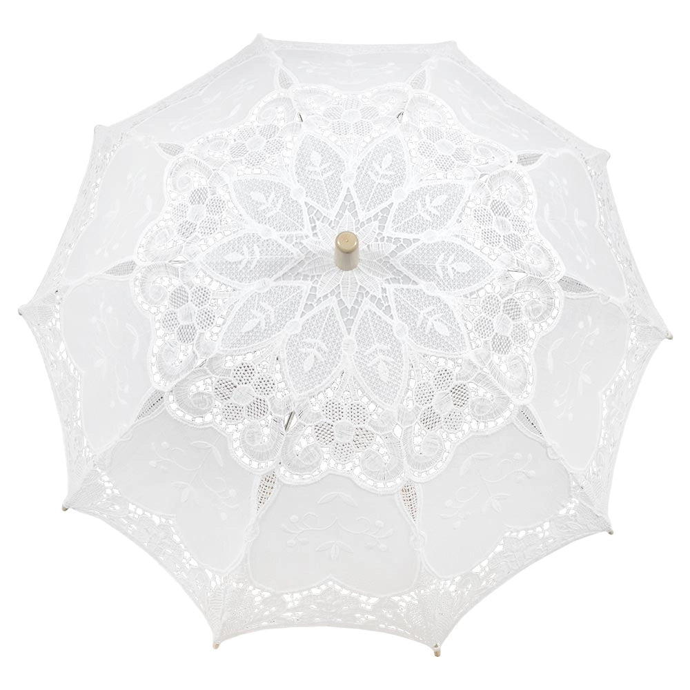 Ombrello Wedding Grande in Legno con Pizzo Bianco Ricamato 76 x h 65  cm
