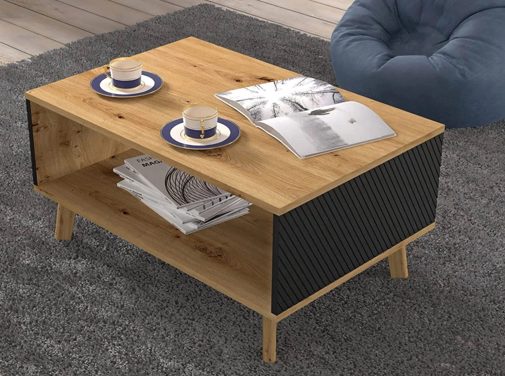 MOBILE TAVOLINO TAVOLINETTO DA CAFFE' LUXI 90x60x45cm ROVERE NERO OPACO