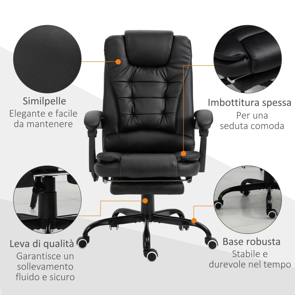 Sedia Poltrona Massaggiante da Ufficio 67x79x111-121 cm con 7 Punti Vibranti Nero