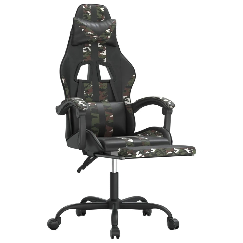 vidaXL Sedia da Gaming Girevole Poggiapiedi Nero e Mimetico Similpelle