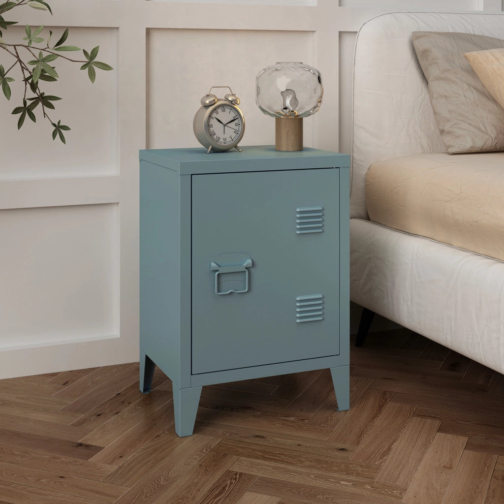 Comodino 'Inari' in Acciaio con Anta - Blu Grigiastro [en.casa]