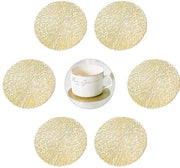 Sottopiani per piatti, 6 sottopiani per bicchieri, piastrelle in vinile rotonde con cavità, sottopiani per tavolo lavabili in PVC per cucina, casa, tavolo da pranzo (oro, 10 cm)
