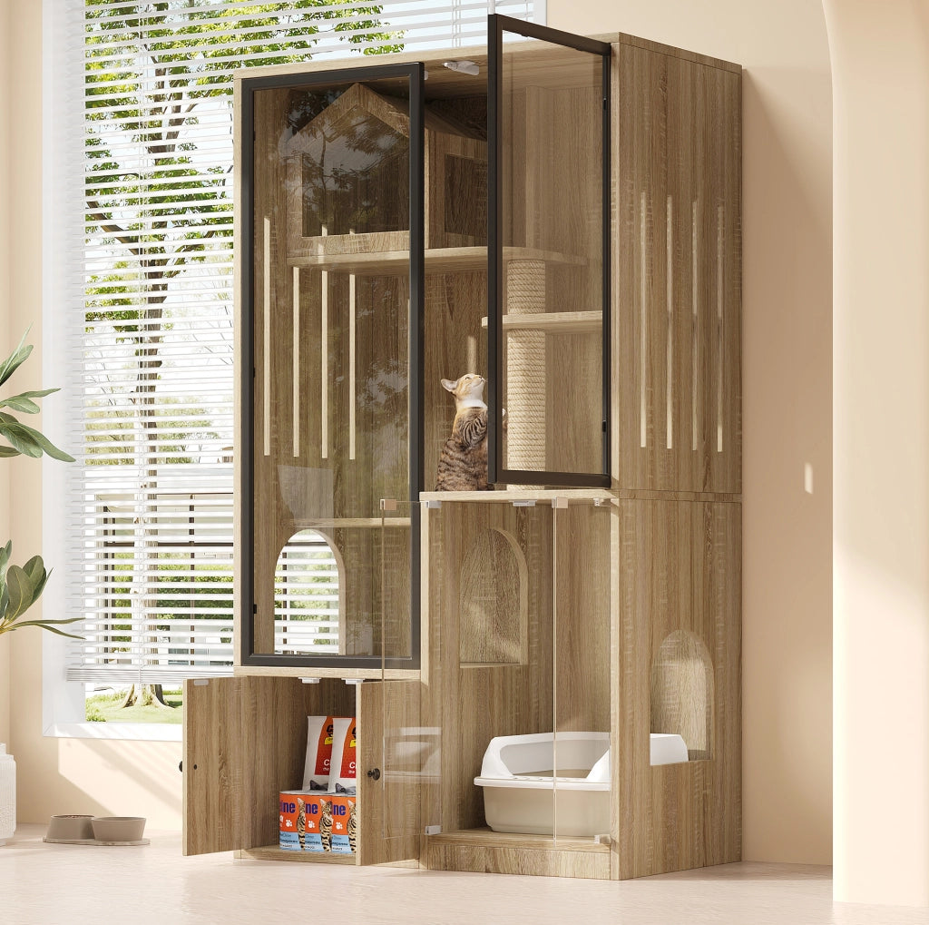 Mobile per gatti in MDF e vetro temperato 90 x 50 x 160 cm