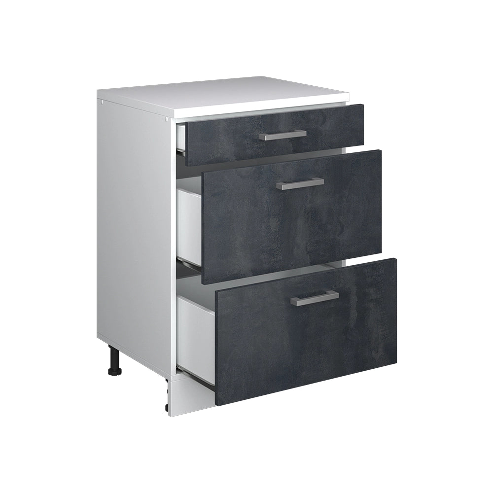 Mobile per mansarda Rion Calce nera/Bianco 60 x 83.8 cm senza inclinazione con 3 cassetti Vicco