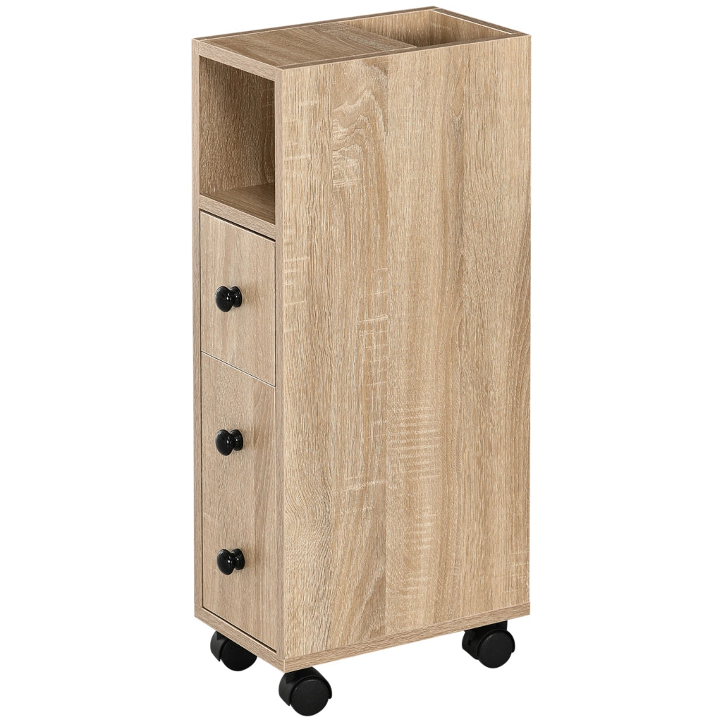 Mobile Bagno con Cassetto e Armadietto ¨C Zephmum ¨C Legno Rovere 18x30x68.5 cm