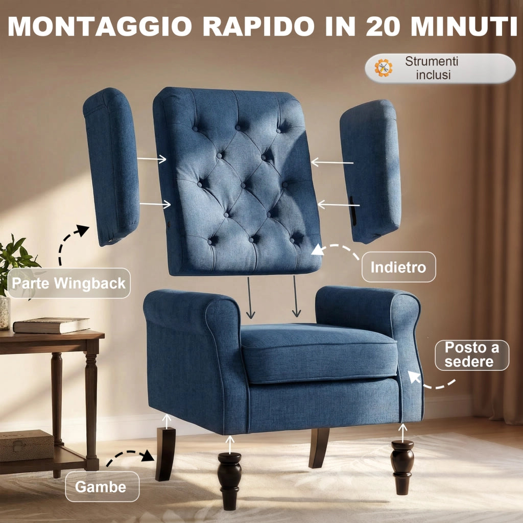 Poltrona Relax Massaggiante in Velluto ¨C Zephmum ¨C Blu Scuro 74x86x102 cm