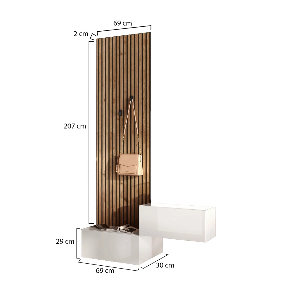 Narbolia, Mobile da Ingresso Paia Made in Italy, 140x30x236h cm Bianco Lucido
