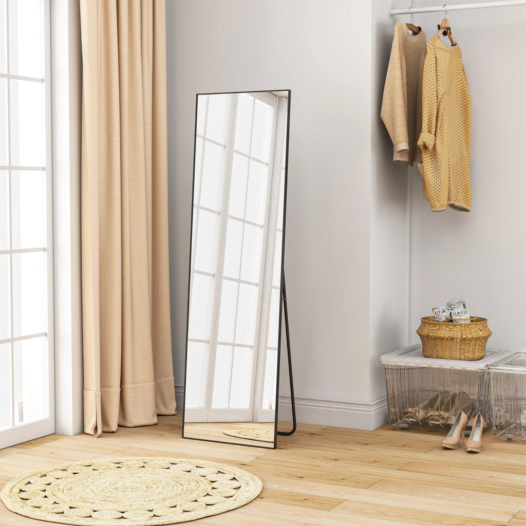 Specchio a Figura Intera da Terra o a Parete 50x2x161,5 cm in Metallo e Lega di Alluminio Nero