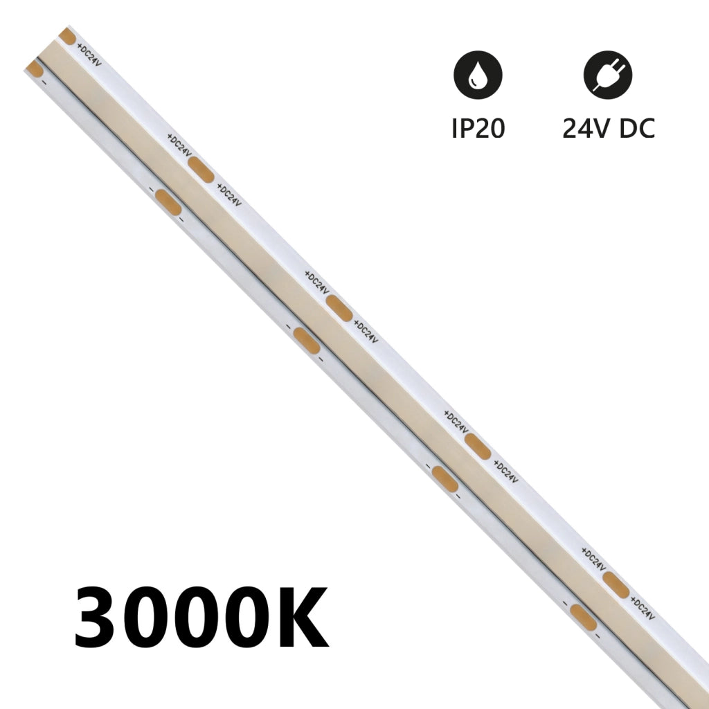 Alcapower Striscia LED 5m 24V serie SOB, 3000K, 15W/m, 2000lm/m, 528 LED/m, CRI90, IP20, tecnologia ad alta efficienza per illuminazione lineare