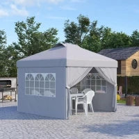 Gazebo Pieghevole 3x3 m con Altezza Regolabile su 3 Livelli, Finestre e Borsa di Trasporto, Grigio Chiaro