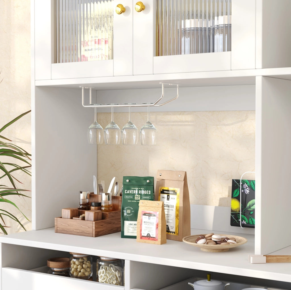 Credenza moderna in MDF con vetro Chambray e portabottiglie