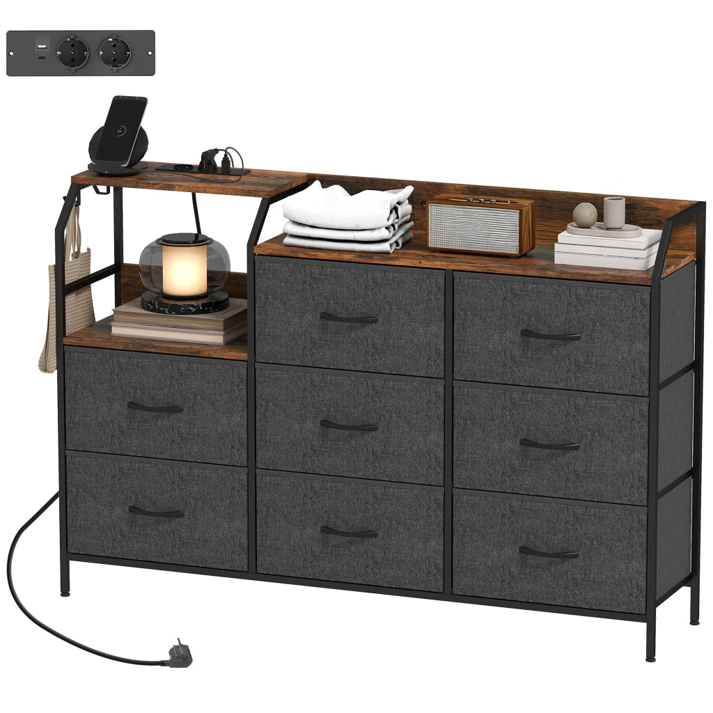 Cassettiera con 8 cassetti in tessuto e mensola aperta ¨C Zephmum ¨C 130x30x88 marrone