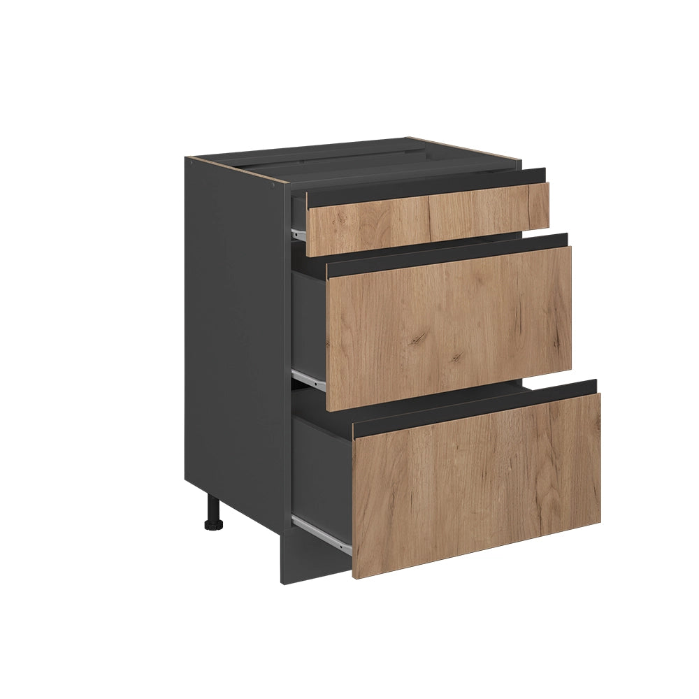 Vicco Mobiletto base per cucina Quercia dorata 60 cm Forma a J, con cassetti, senza piano di lavoro