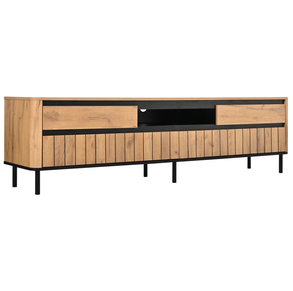 Mobile TV 180x40x52 cm con 2 cassetti; 2 ante a ribalta; MDF; nero e naturale