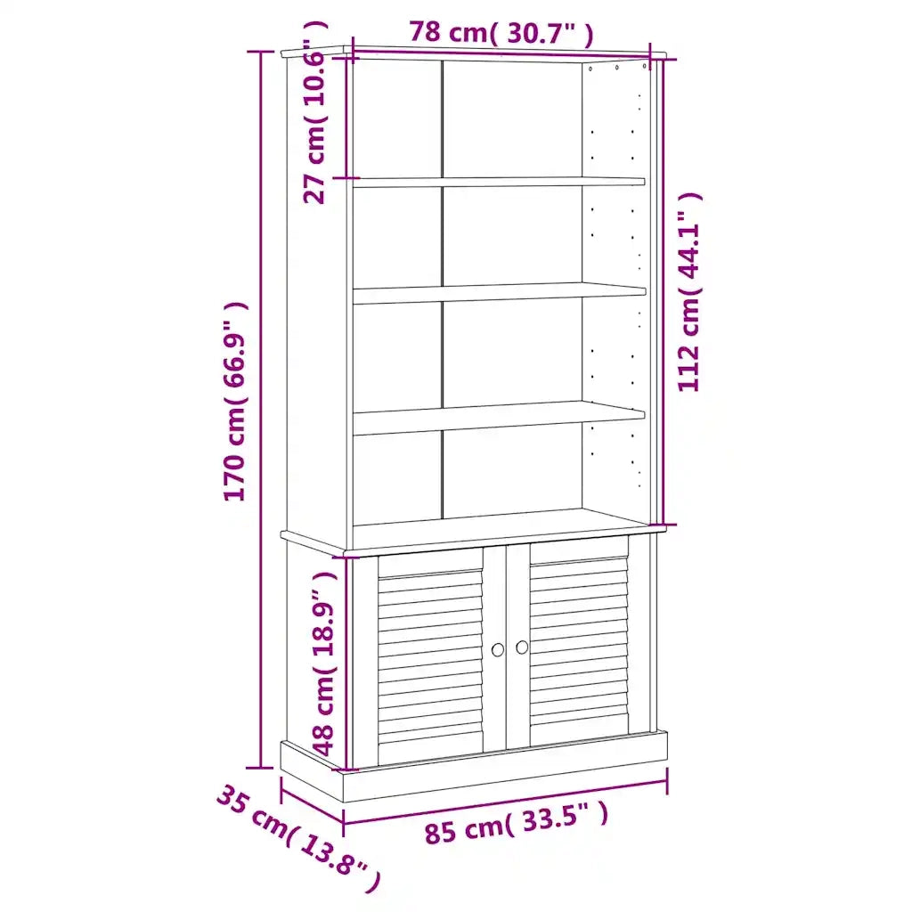 Libreria VIGO 85x35x170 cm in Legno Massello di Pino 353196