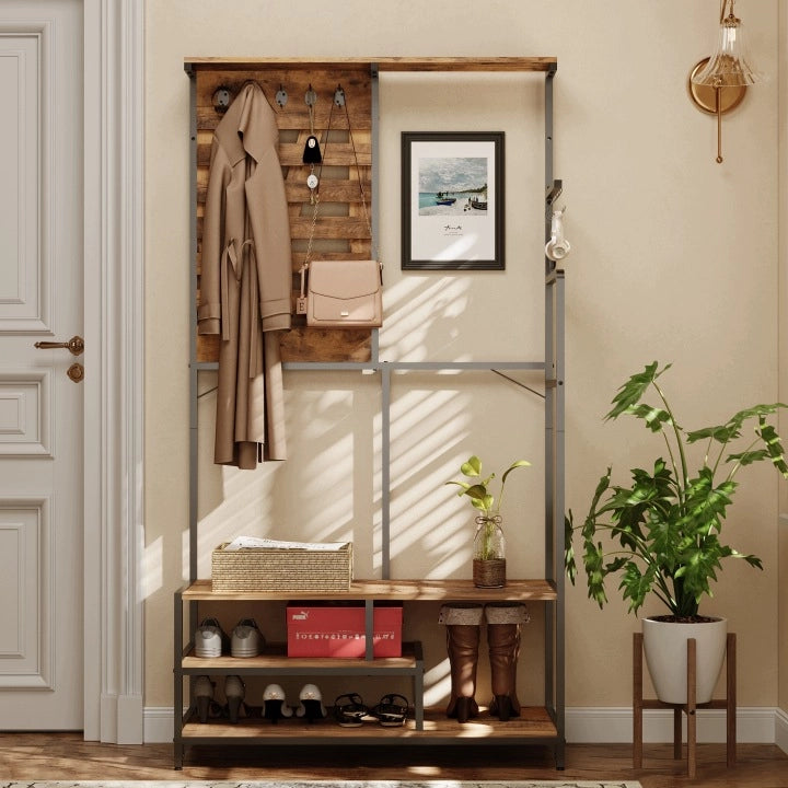 Appendiabiti in stile industriale, scarpiera, mobile da ingresso in stile loft, seduta