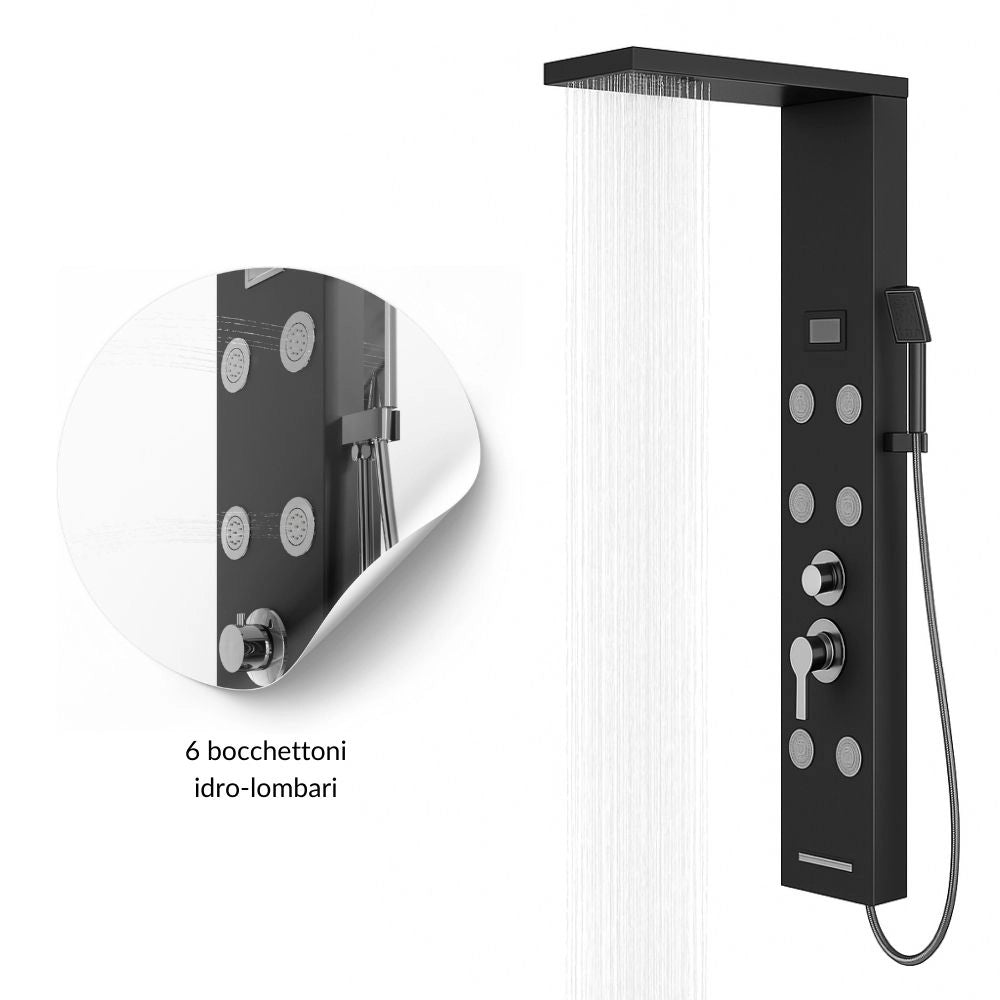 Colonna doccia york acciaio 4 funzioni display controllo temperatura 2 finiture *** finitura- nero, confezione 1