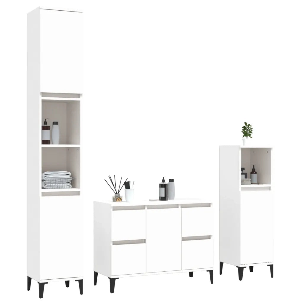 Set Mobili da Bagno | Armadio da bagno 3 pz Bianco in Legno Multistrato
