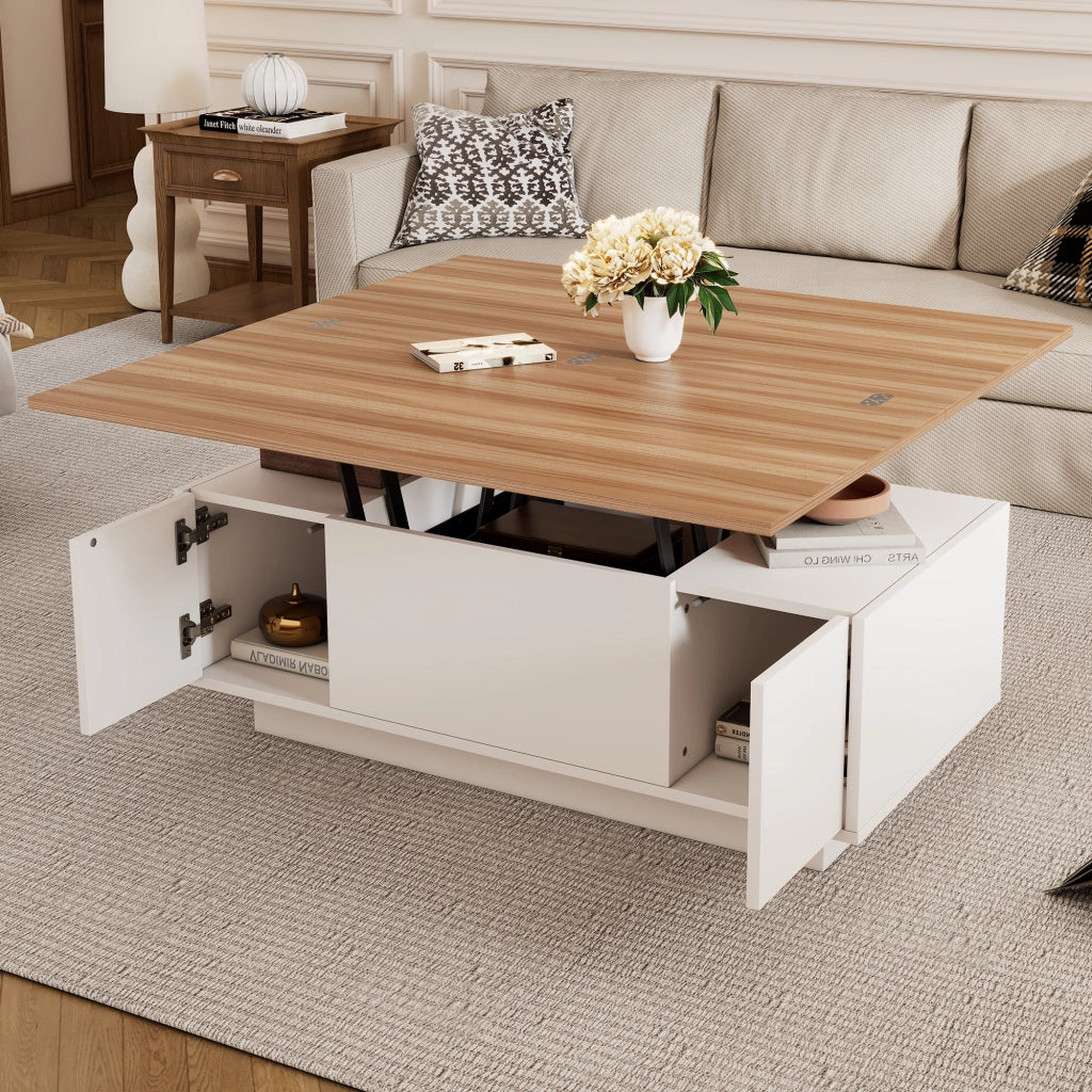Tavolino da caffè con 2 ante e doppio piano alzabile - per soggiorno - 100×50×55.5 cm - bianco