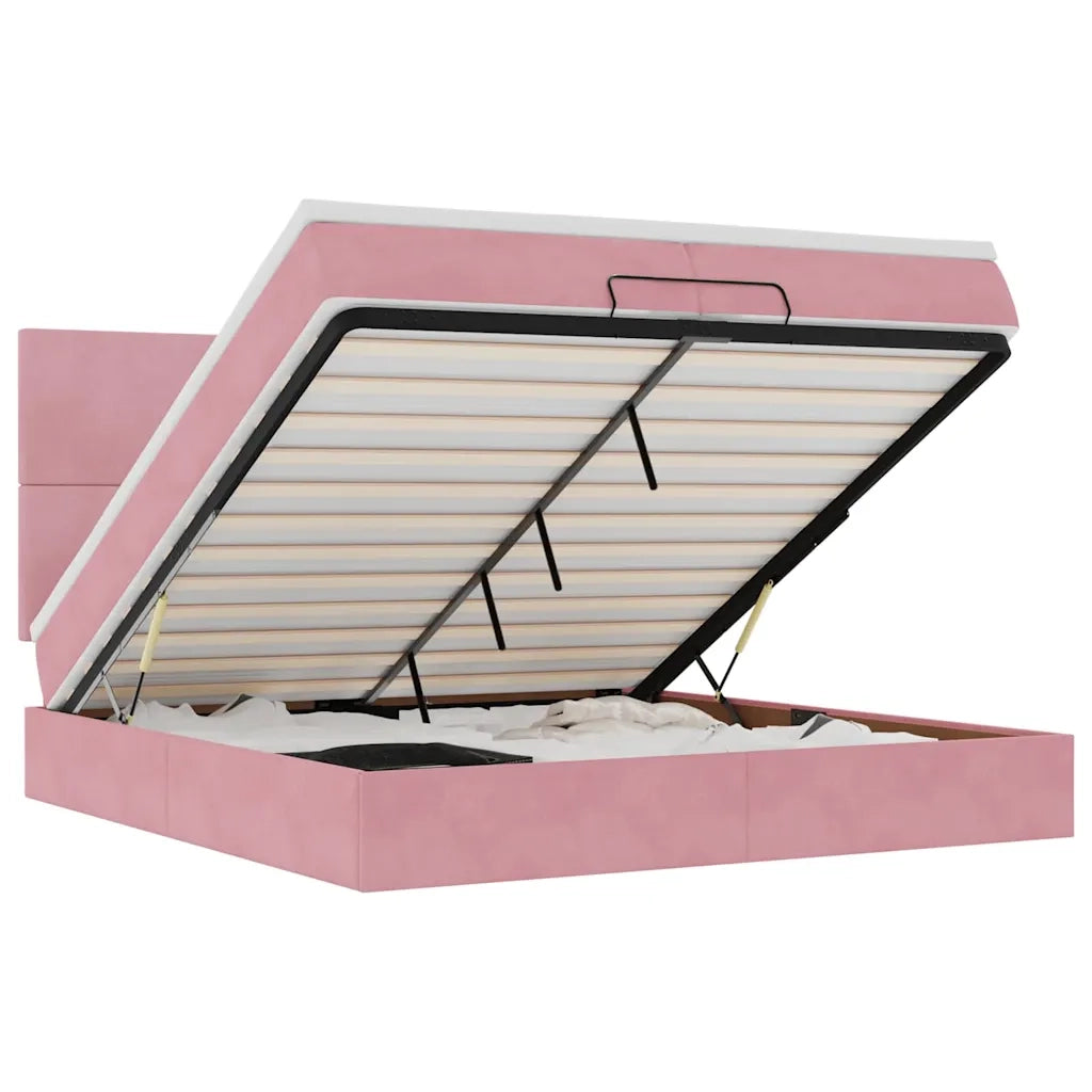 vidaXL Struttura Letto Pouf con Materassi Rosa 200x200 cm Velluto