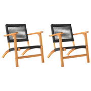 Sedie da Giardino 2 pz | Sedie da Esterno Nere in Polyrattan e Legno di Acacia