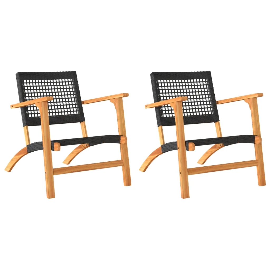 Sedie da Giardino 2 pz | Sedie da Esterno Nere in Polyrattan e Legno di Acacia