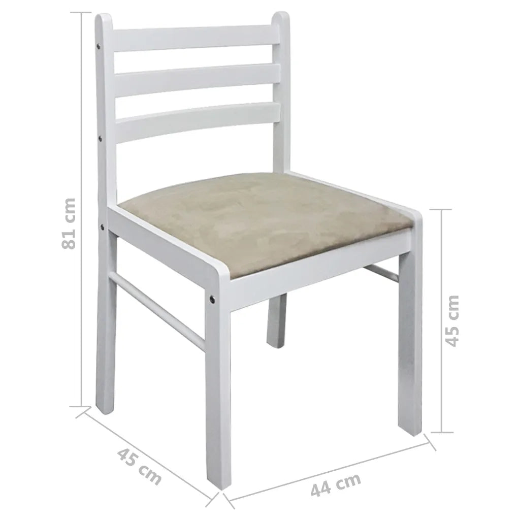 Sedie da Pranzo 2 pz Bianche Legno Massello di Hevea e Velluto 242030