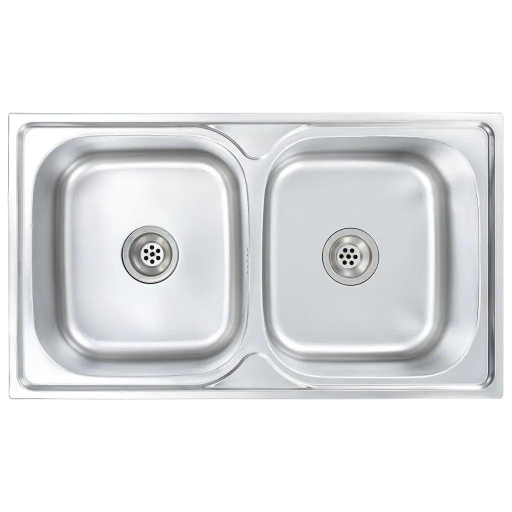 Lavello da Cucina Doppio con Filtro e Sifone-Lavandino-Lavabo in Acciaio Inox 396707
