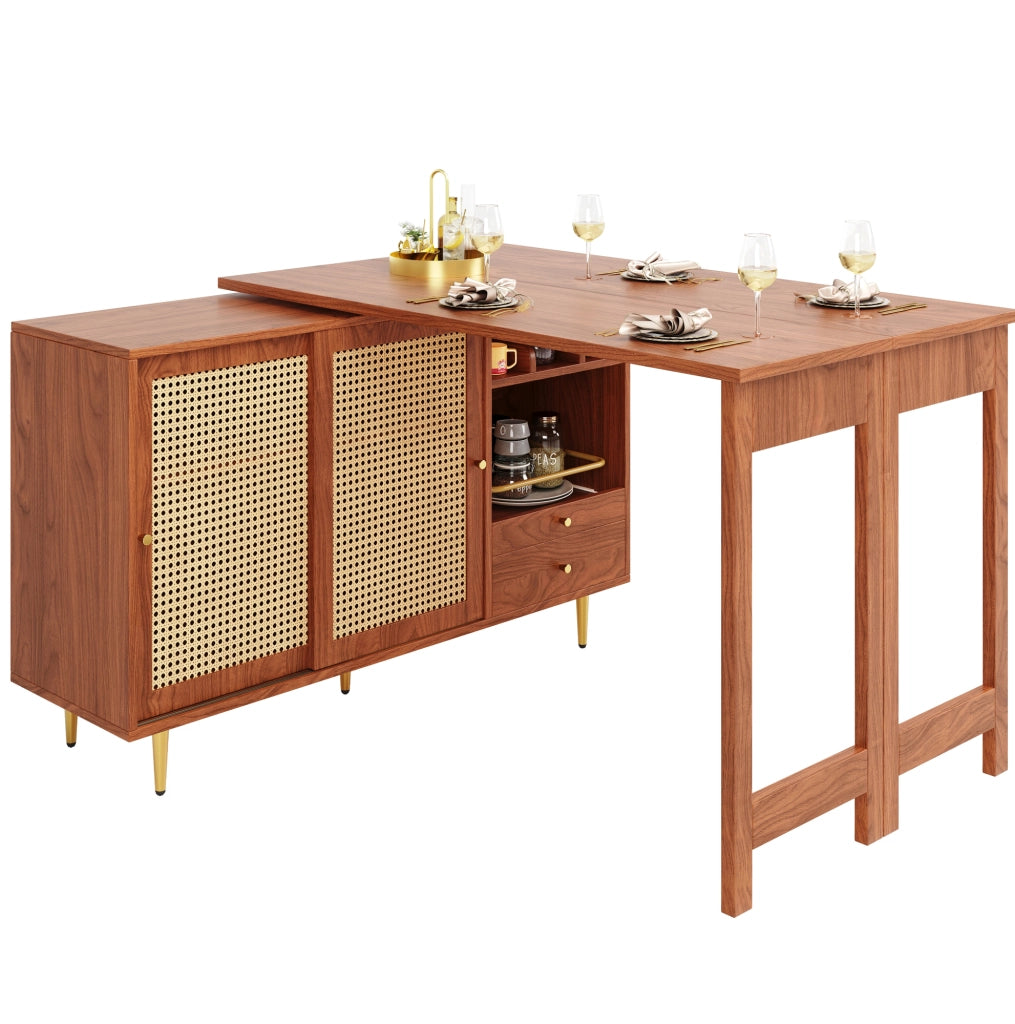 Tavolo da bar 187x40x76 cm girevole 360° ed estendibile in MDF marrone
