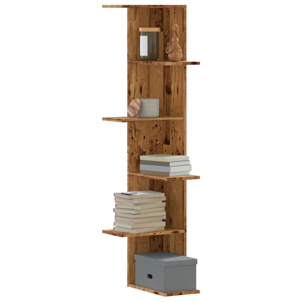 Scaffale Angolare Muro | Mensola a parete Legno Antico 36,5x36,5x140cm Multistrato