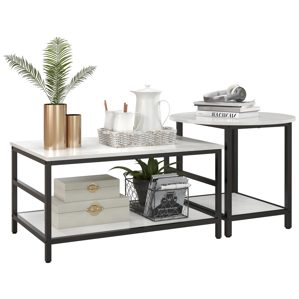 Tavolino da caff¨¨ ¨C zephmum ¨C Marmo effetto, Nero/Bianco, Metallo