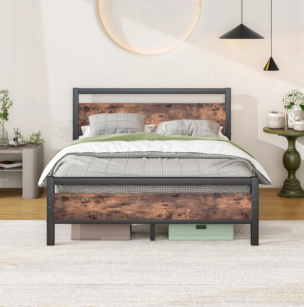 Letto matrimoniale 140x190 cm in metallo e MDF marrone antico
