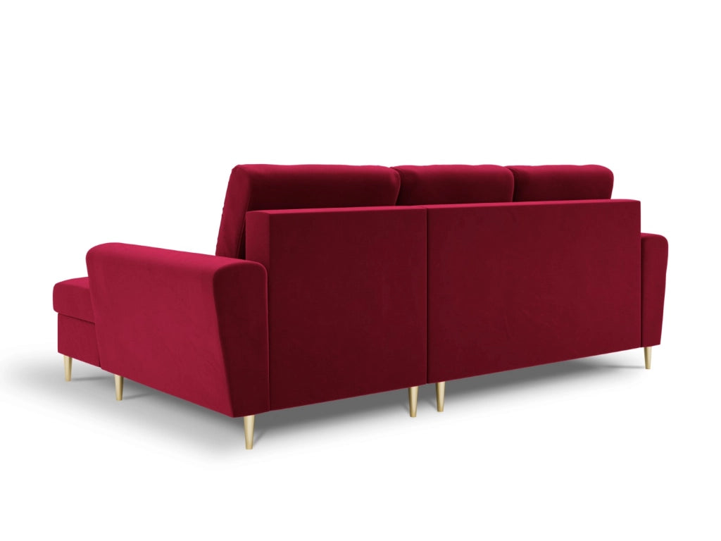 Cosmopolitan Design - Divano convertibile angolare destro con contenitore "Kyoto" 4 posti in velluto rosso 