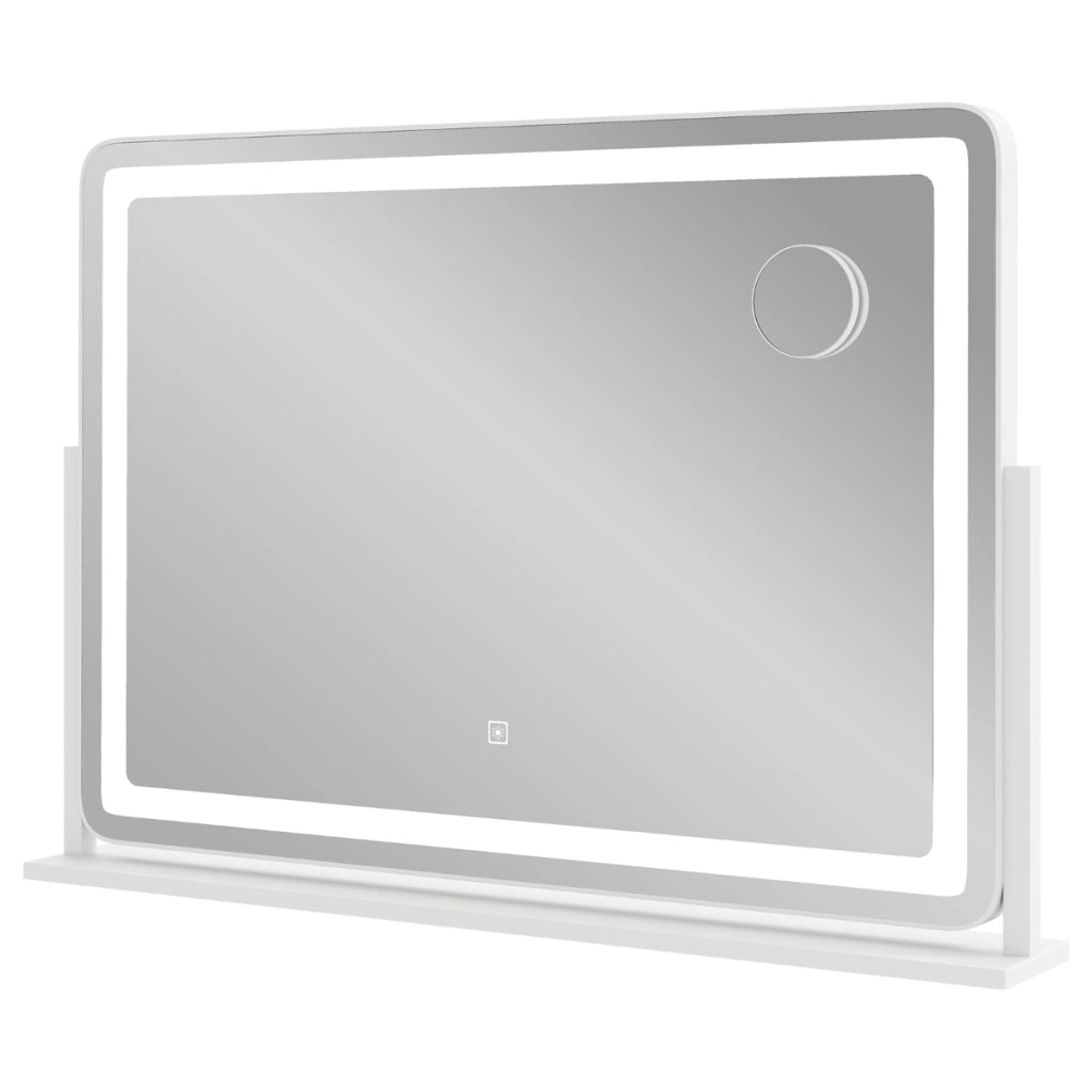 Specchio da trucco con luci, Specchio da tavolo 80 x 55 cm con specchio 10x ingrandente Bianco