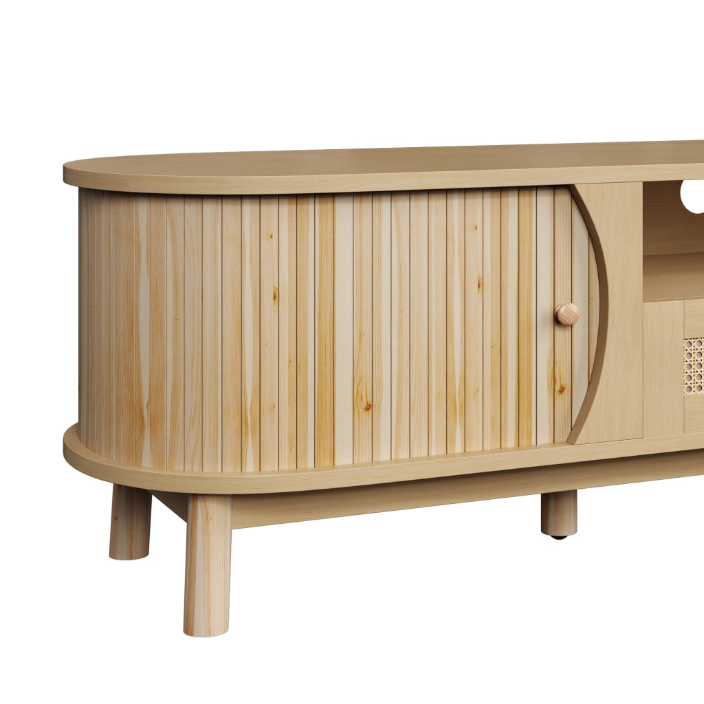 Mobile TV con Ante Scorrevoli e 2 Cassetti in Rattan; Stile Country; in MDF; 165??37??46 cm; Naturale