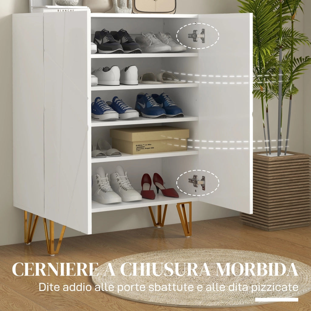 Scarpiera Moderna per 15-20 Paia di Scarpe 72x31,5x95 cm con Chiusura Ammortizzata Bianco
