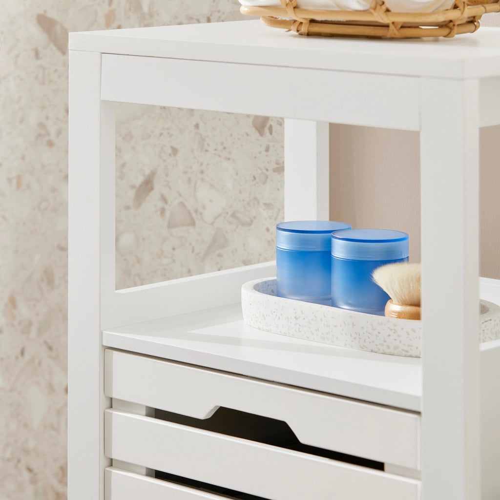 SoBuy Mobiletto portabiancheria per bagno Mobile porta biancheria con cesto Biancheria sporca Bianco 42x30x90cm BZR67-W